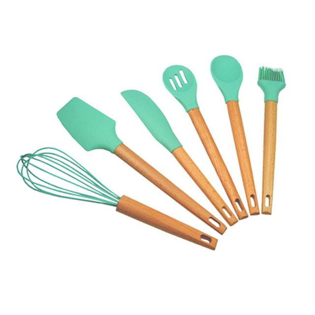 Silicone+wooden handle  spatula set 6pcs